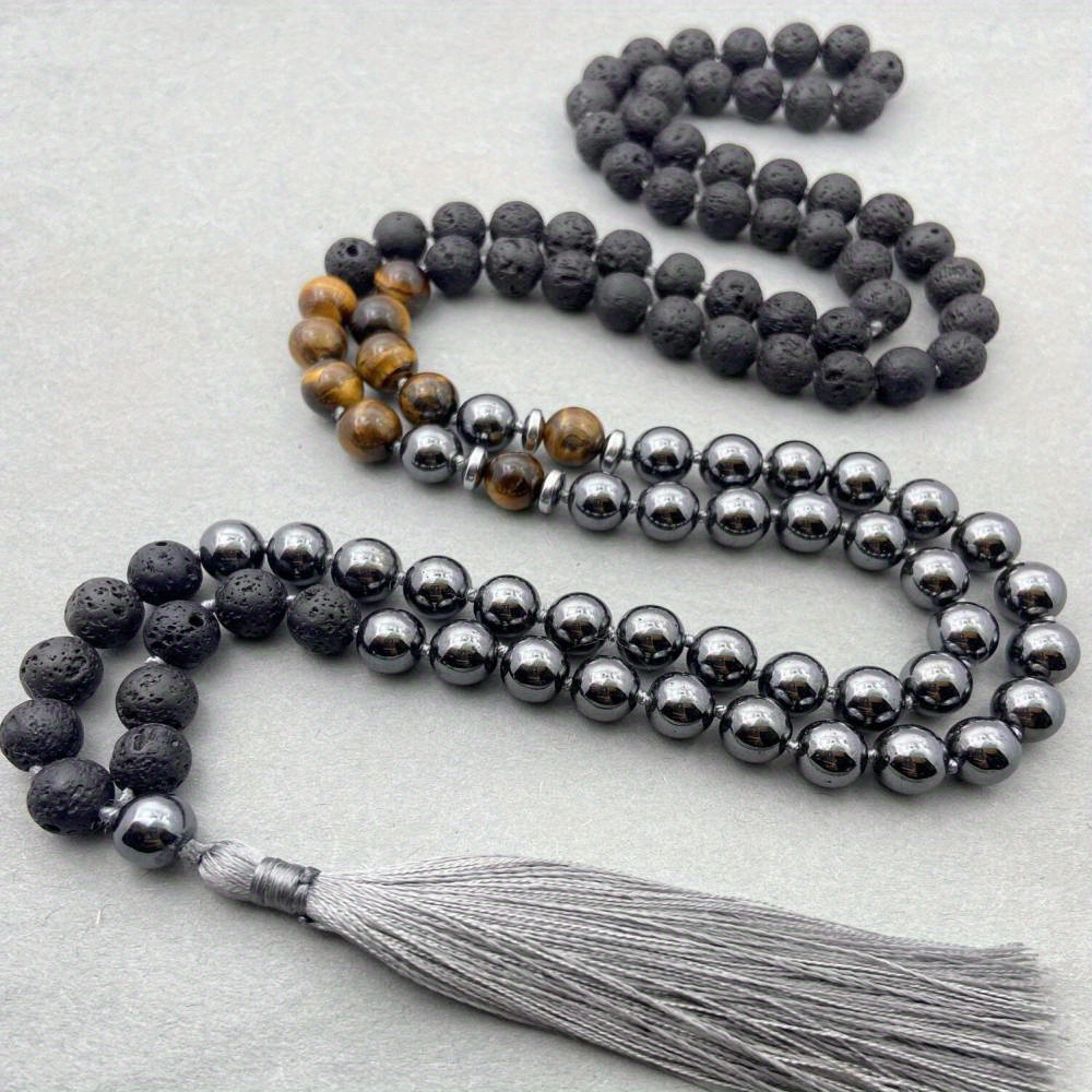 Beautiful Ethnic-style Natural Stone Knotted Necklace, Handmade